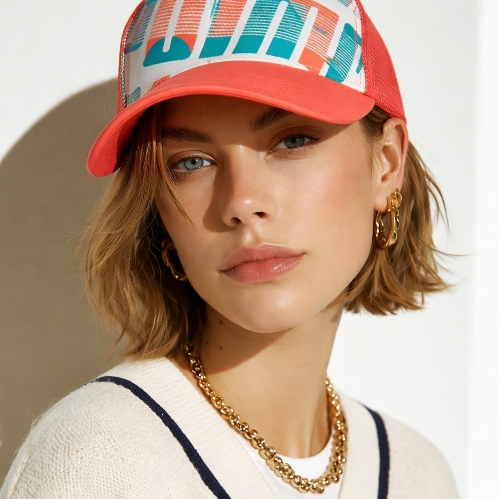 Vintage Puma Streetwear Casual Coral and Teal Mesh Cap